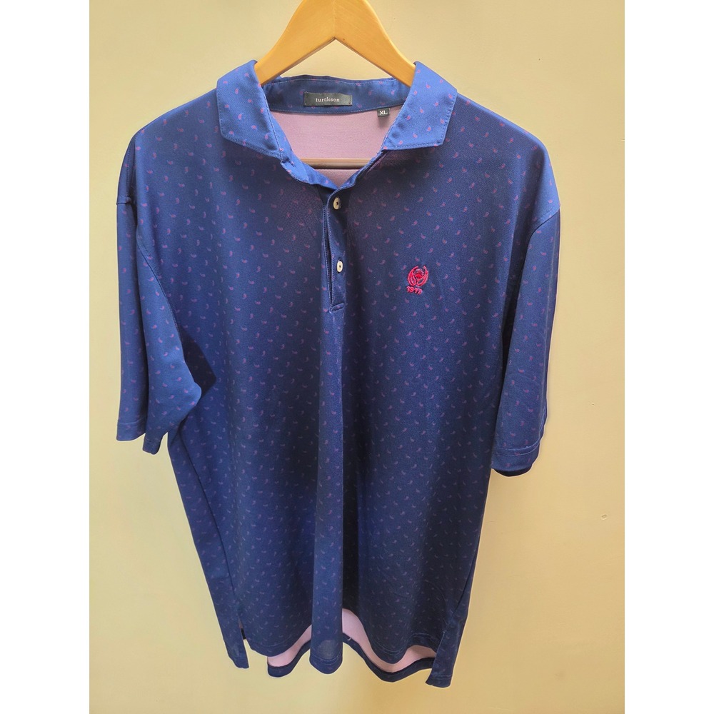 Turtleson Mens XL Navy Blue Red Paisley Performance Golf Polo Shirt Short Sleeve